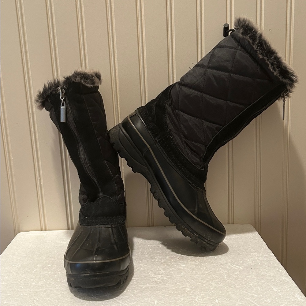 KHOMBU Comm faux fur lined ZipUp quilted suede trim rubber Winter Snow Boots 7